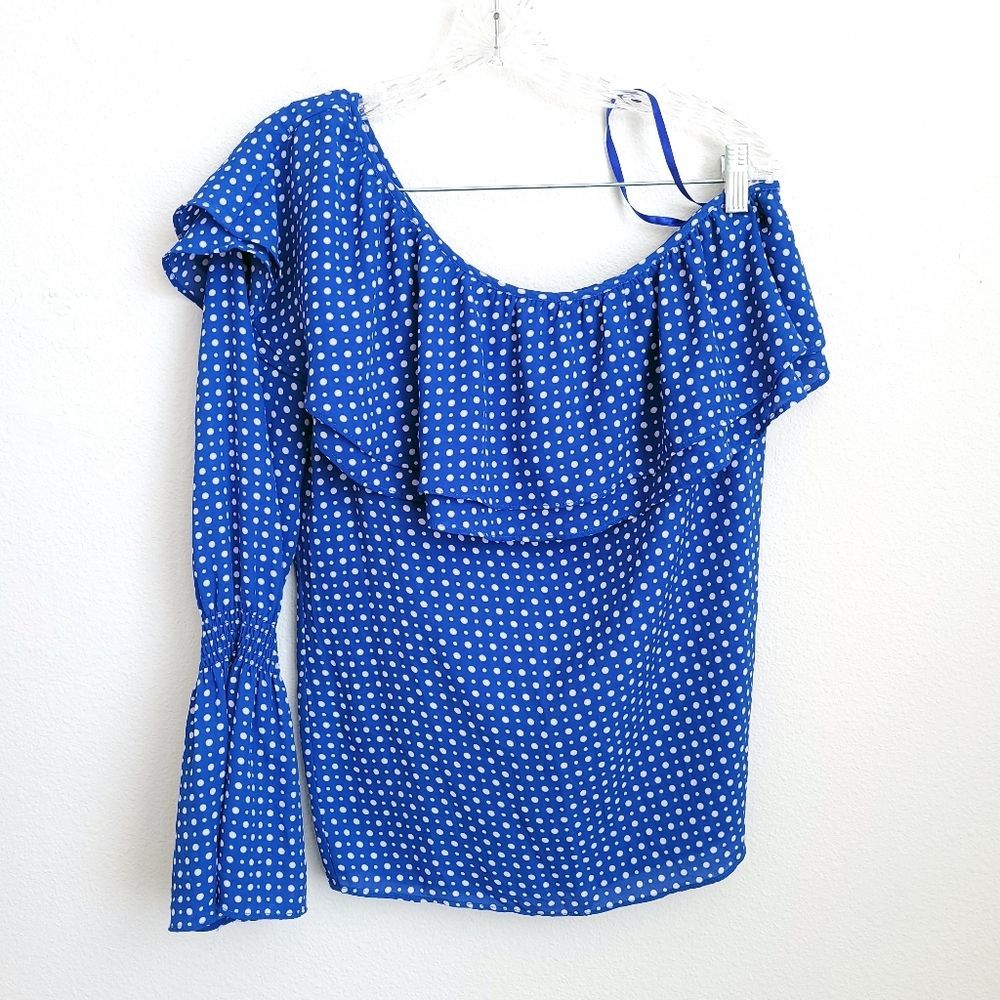 MICHAEL KORS Polka Dot Royal Blue White Blouse S